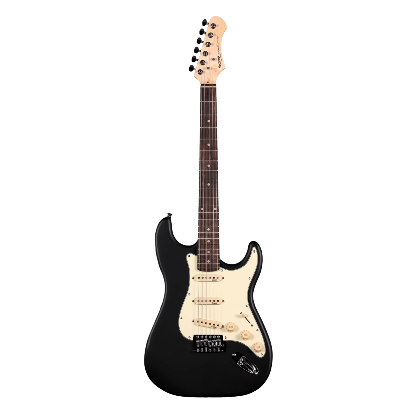 Sqoe SEST202 Stratocaster Electric Guitar, Black