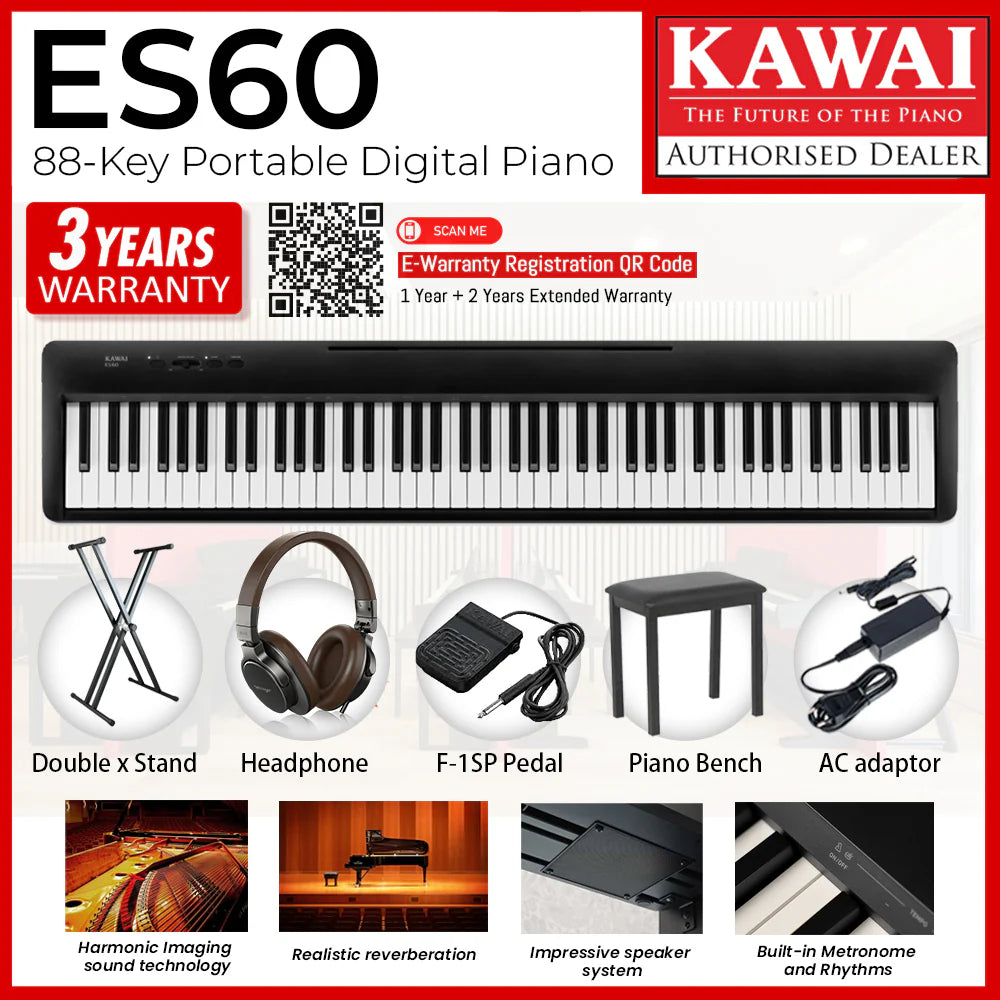 Kawai ES60 88-Key Portable Digital Piano, Black
