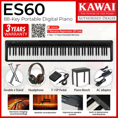 Kawai ES60 88-Key Portable Digital Piano, Black