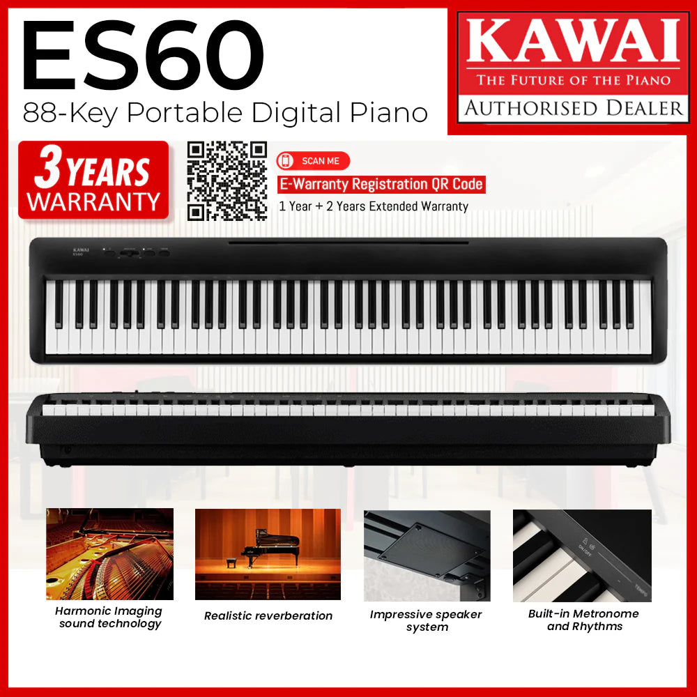 Kawai ES60 88-Key Portable Digital Piano, Black