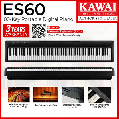 Kawai ES60 88-Key Portable Digital Piano, Black