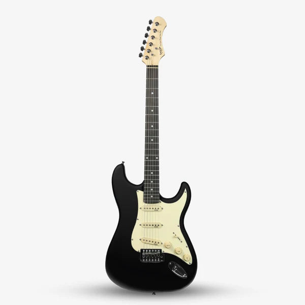 Sqoe SEST202 Stratocaster Electric Guitar, Black