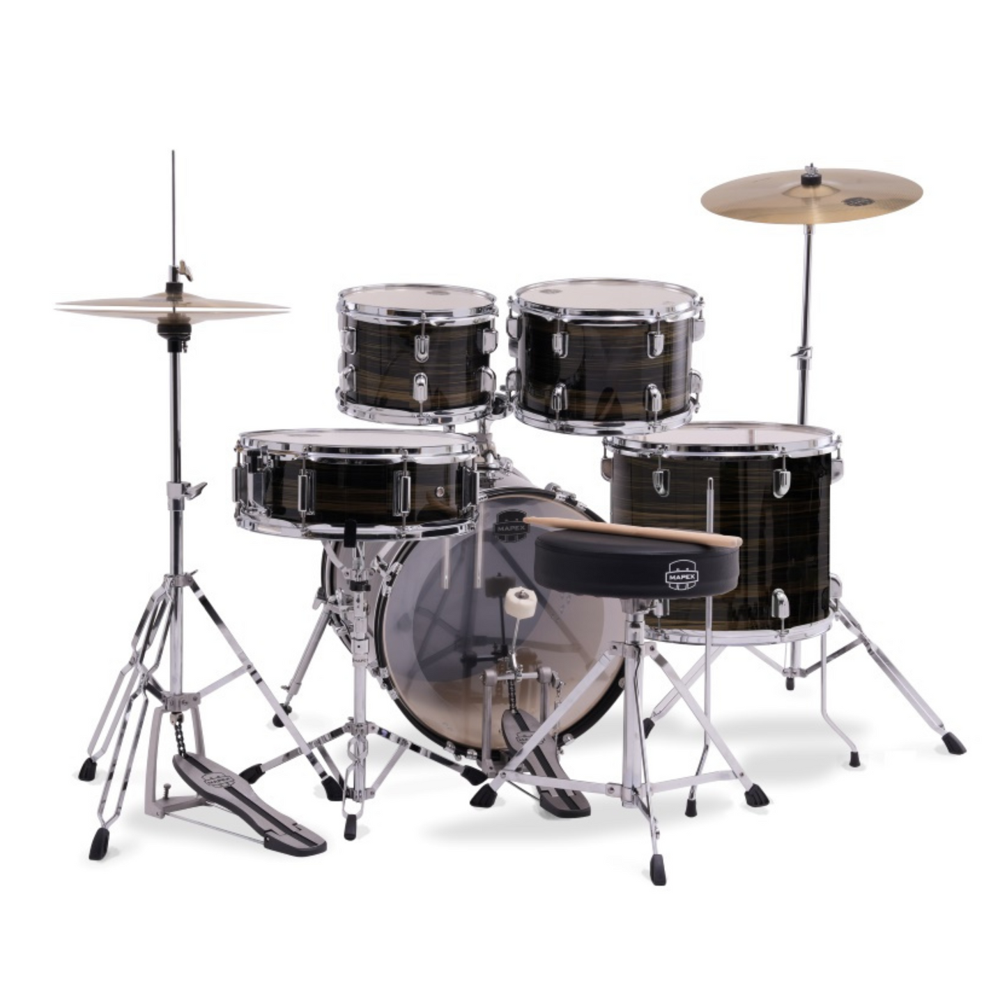 Mapex Comet Series 5-Pcs Acoustic Drum Kit, Ebony Yellow Grain