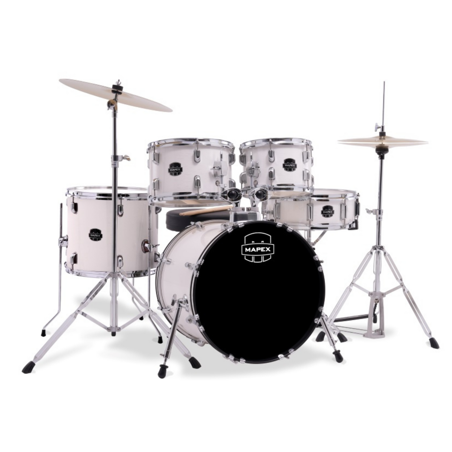 Mapex Comet Series 5-Pcs Acoustic Drum Kit, White Thin Grain