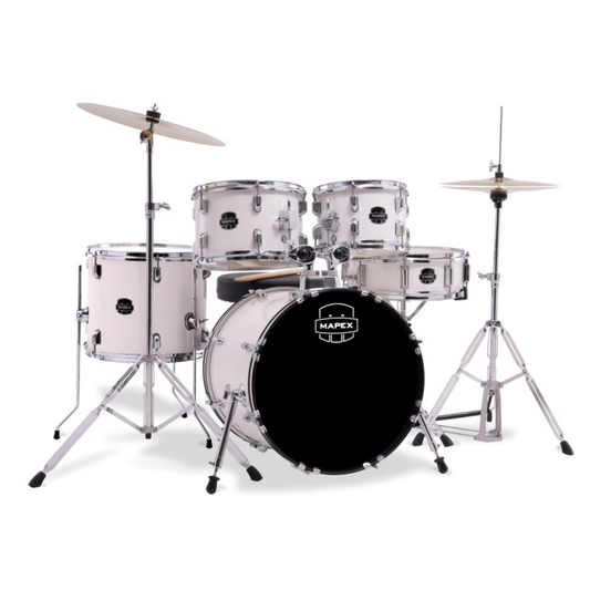 Mapex Comet Series 5-Pcs Acoustic Drum Kit, White Thin Grain