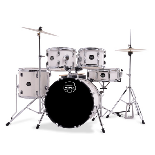 Mapex Comet Series 5-Pcs Acoustic Drum Kit, White Thin Grain