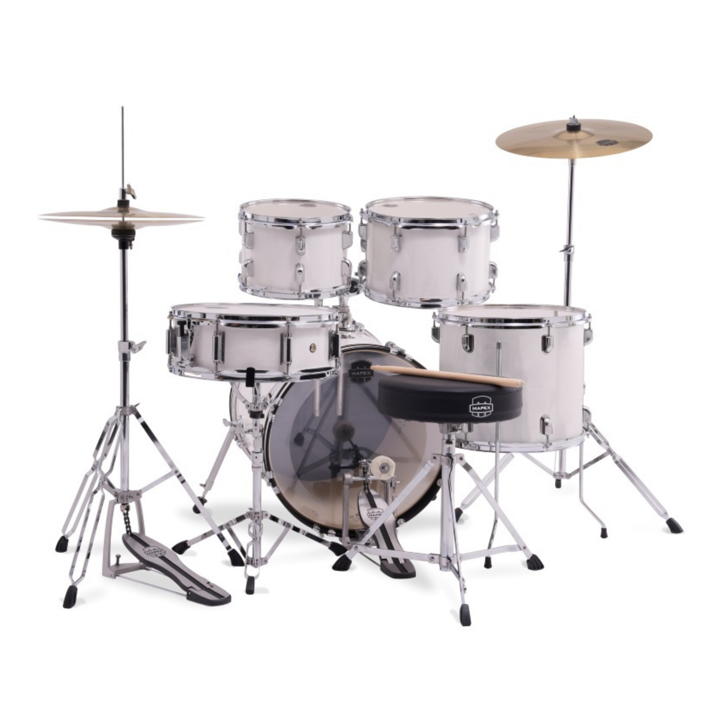 Mapex Comet Series 5-Pcs Acoustic Drum Kit, White Thin Grain