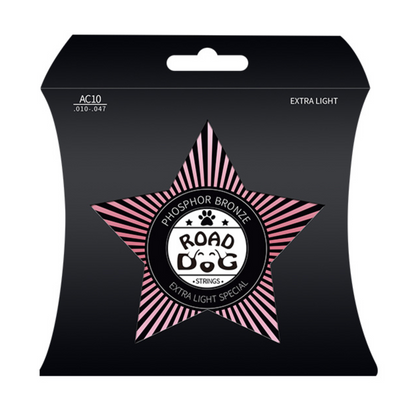 Road Dog AC10 Phosphor Bronze Coated Acoustic Guitar Strings, Extra Light, 10-47