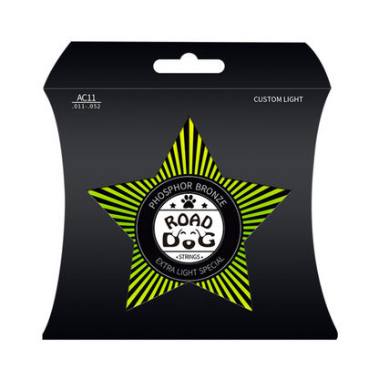 Road Dog AC11 Phosphor Bronze Coated Acoustic Guitar Strings, Custom Light, 11-52