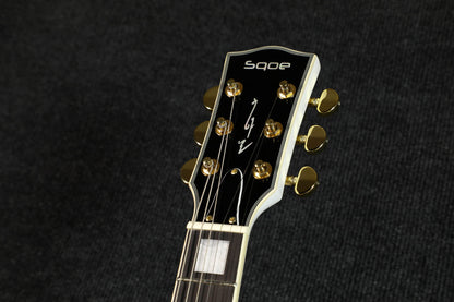 Sqoe SELP300 Les Paul Custom Electric Guitar w/ Hard Case, White