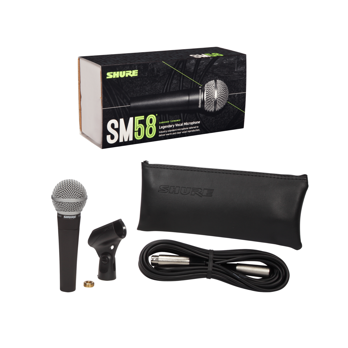 Shure SM58-LC Dynamic Vocal Microphone with Mic Clamp and Pouch