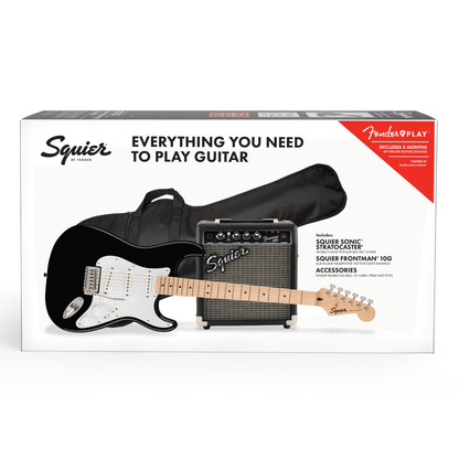 Squier Sonic Stratocaster Pack w/Gig Bag, 10G, Black