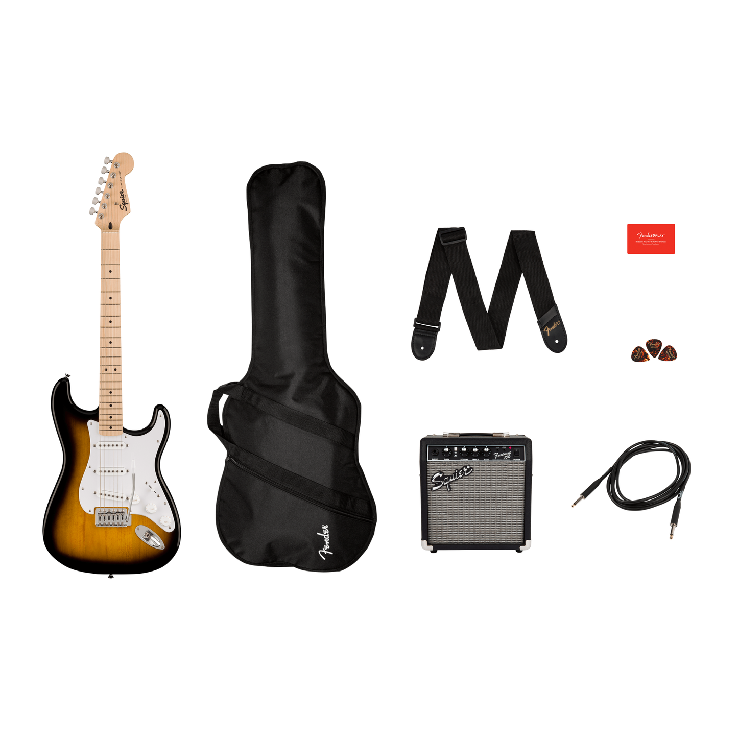 Squier Sonic Stratocaster Pack w/Gig Bag, 10G, 2-Colour Sunburst